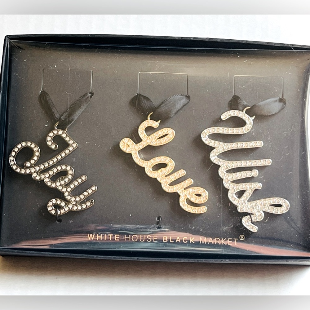 White House black market set of three ornaments Joy Love Wish New
